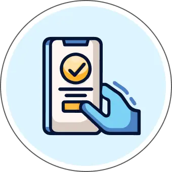 Mobile phone screen showing completed verification checkmark with hand reaching to interact