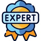 Expert badge icon with blue ribbon representing certified electrical professional credentials for top-quality services