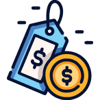 Price tag with dollar coin icon representing affordable electrical service rates for residential and commercial services